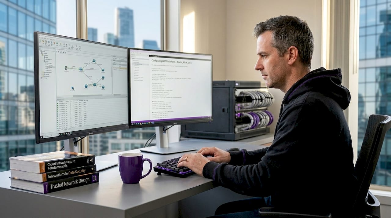 IT professional managing virtual server workspace