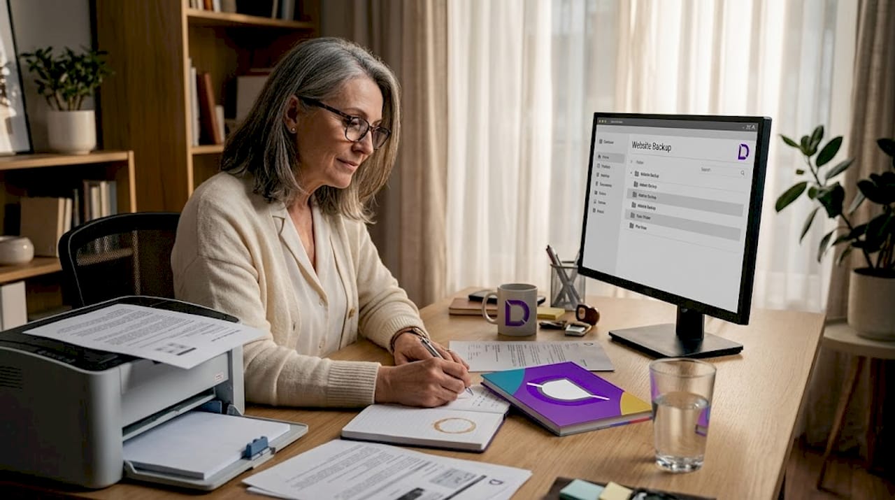 Business owner reviewing website files before backup
