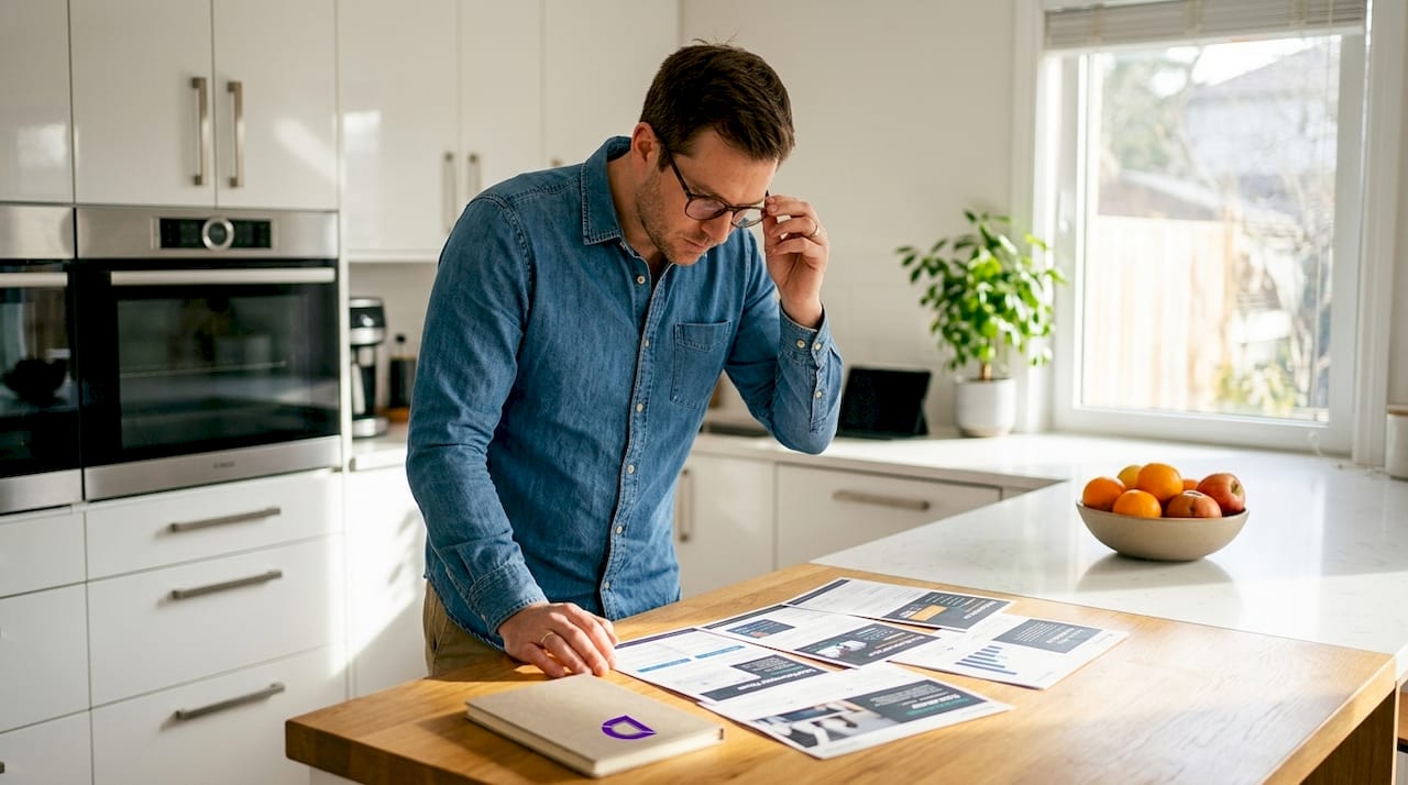 Person reviewing web hosting plans at home desk