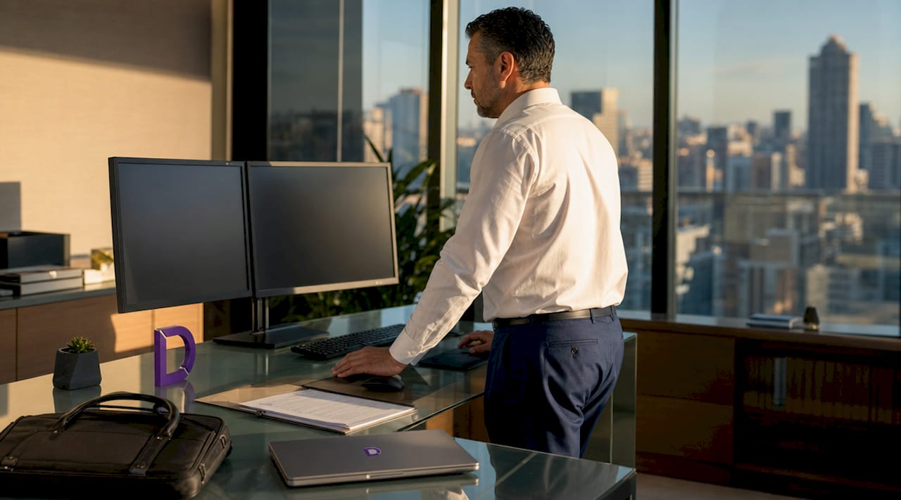 IT administrator comparing hosting panels at desk