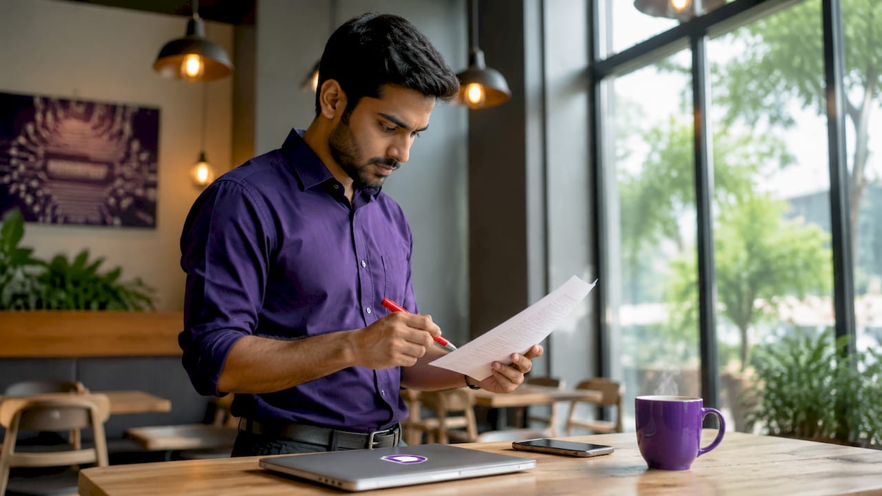 Person reviewing hosting account permissions paperwork