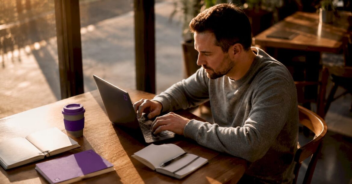 Small business owner browsing website templates at home