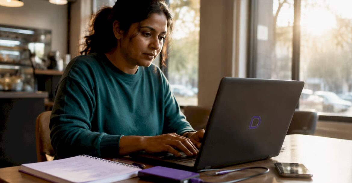 Person setting up website backup at home office